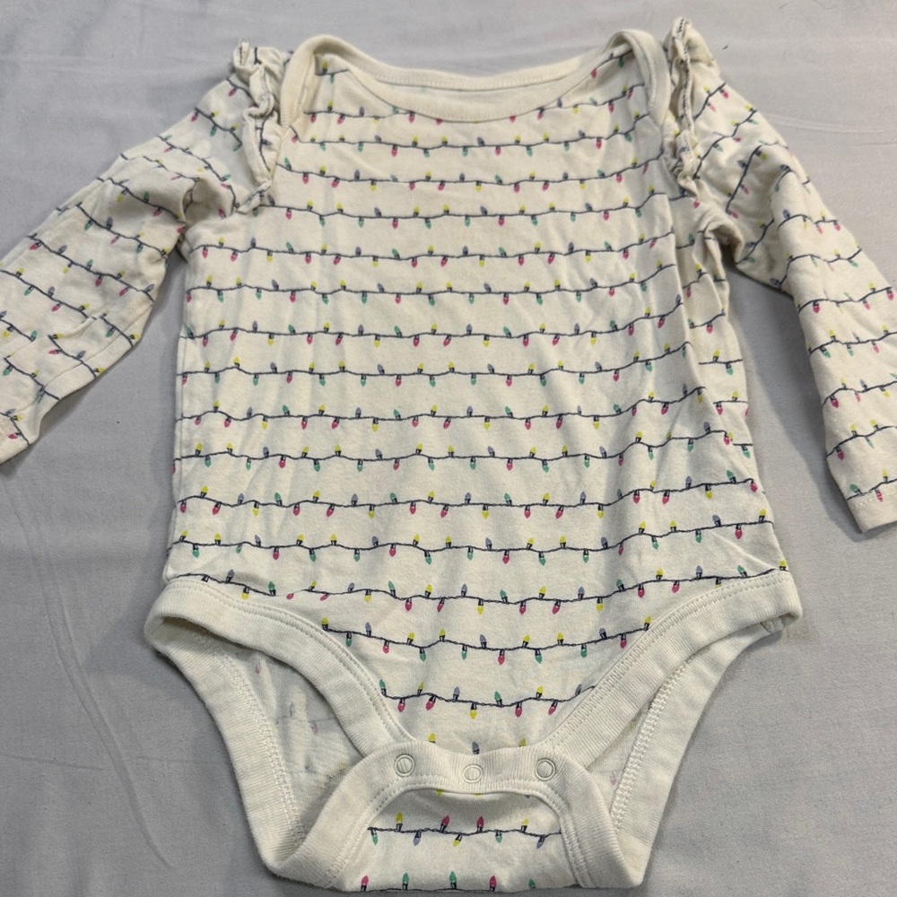 GAP Cream Long Sleeve Baby Bodysuit with Multicolor Light String Print